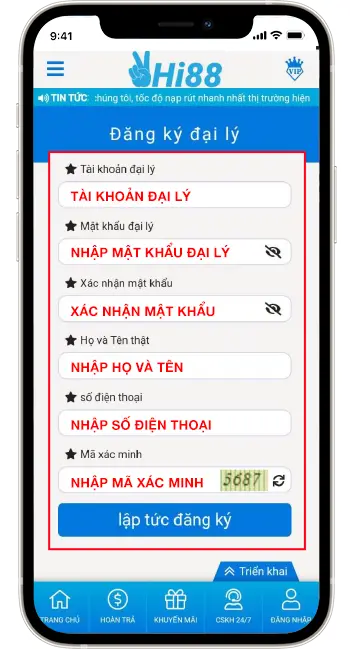 Bước 3: Điền đầy đủ thông tin hệ thống yêu cầu → Lập tức đăng ký